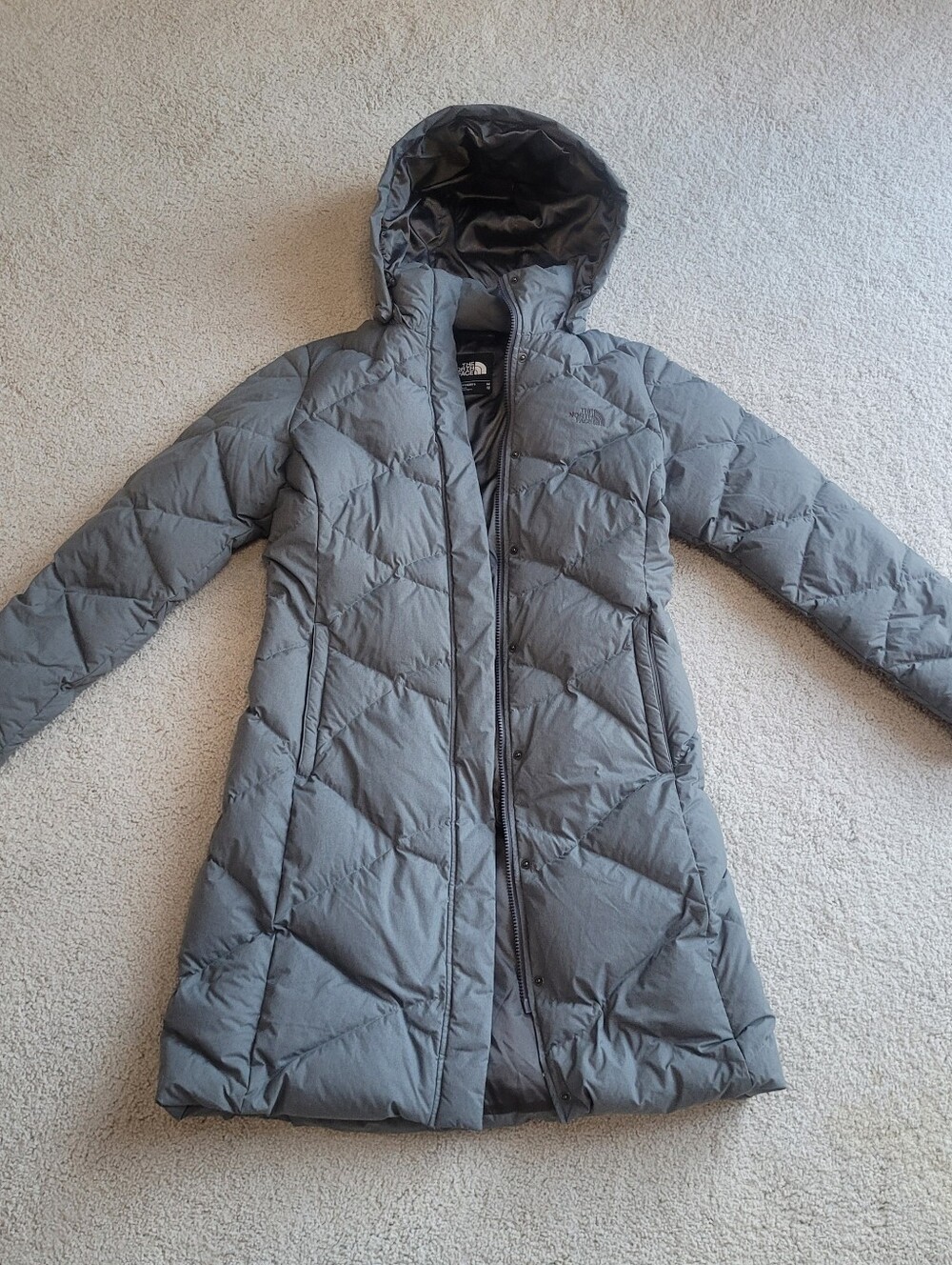 The North Face Women’s Miss Metro 550 Down Parka Gray Long Hooded Puffer Coat M - Picture 10 of 11